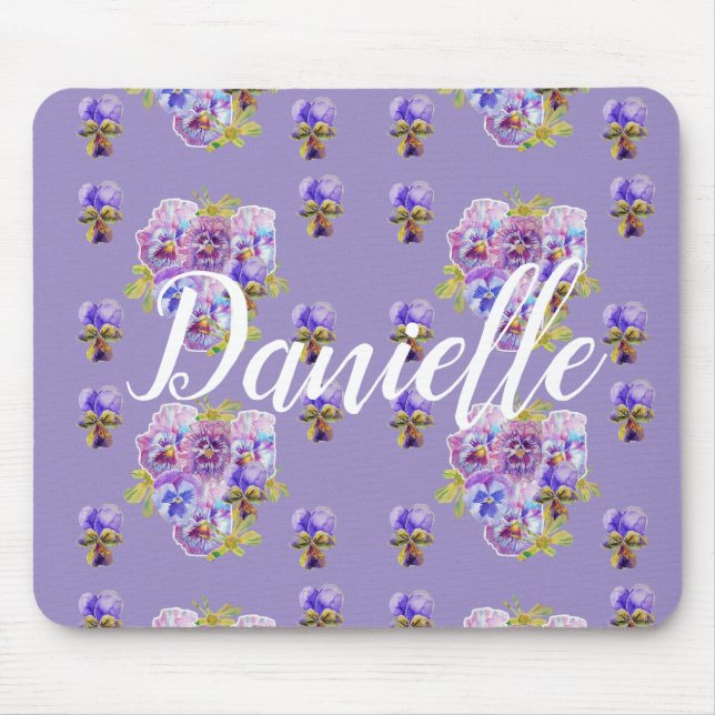 Schäbige lila Stiefmütterchen Blumen Computermaus- Mousepad (Vorne)