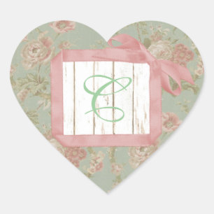 Schäbige Rosen-Monogramm-Aufkleber Herz-Aufkleber