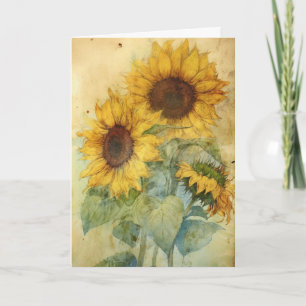 Schabige Sonnenblumen-Aquarell-Illustration Grußka Karte
