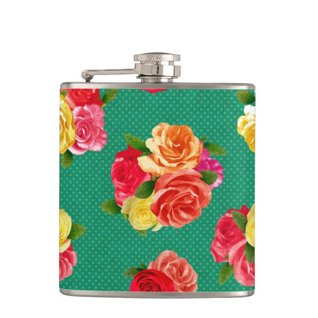 Schäbige Vintage Blumenflasche Flachmann (Vorderseite)