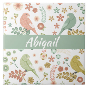 Schabige Vögel & Zweige Personalisiert Fliese