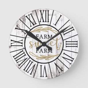 Schäbige Weiße Holz Landhaus Farm Süß Runde Wanduhr