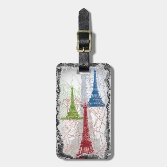 Schäbiger Paris-Eiffelturm-Gepäckanhänger Gepäckanhänger (Vorderseite vertikal)