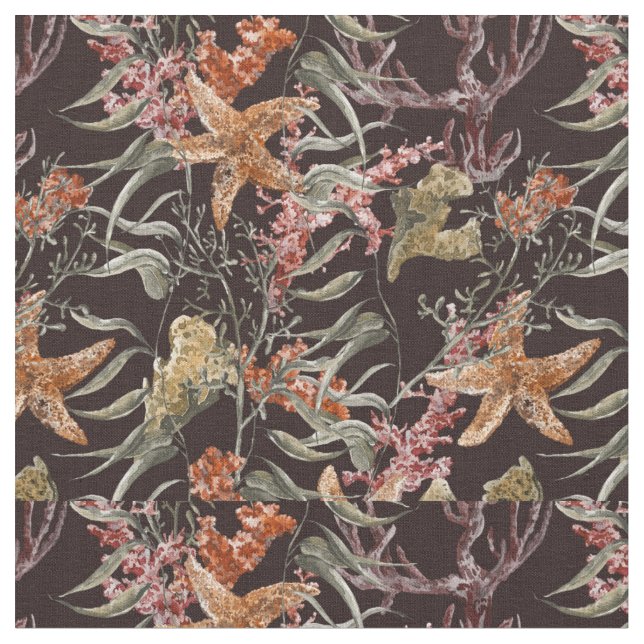 Schäbiges Seeleben-Muster Stoff (Nahaufnahme)