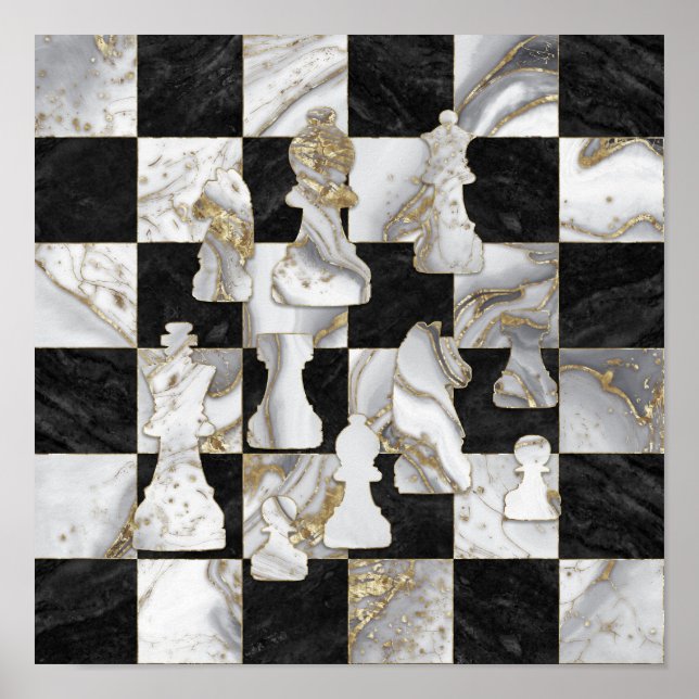 Schach Abstrakte Kunst - Schwarzer Marmor und Perl Poster (Vorne)