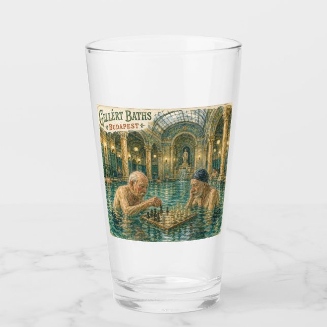 Schach in den Gellert-Bädern Budapest Ungarn Glas (Vorderseite)