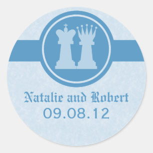 Schach King und Queen Wedding Stickers, Blue Runder Aufkleber