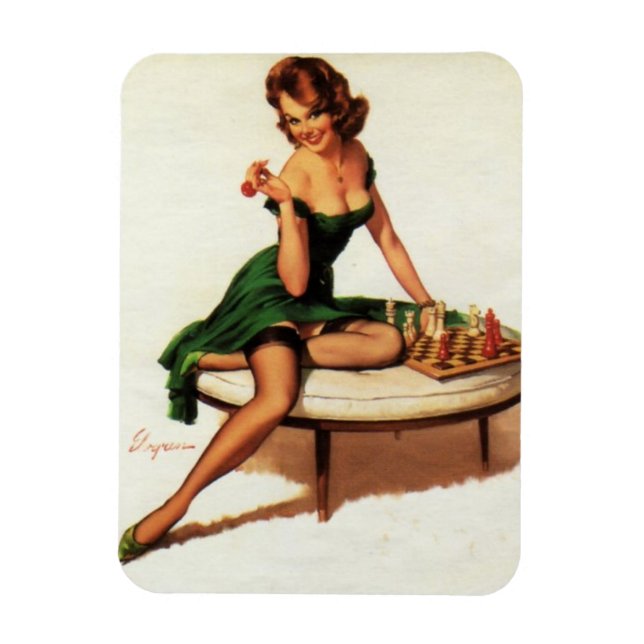 Schach Mädchen Pin Up Magnet (Vertikal)