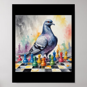 Schach mit einem Taubenaufkleber spielen Poster