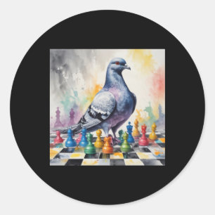Schach mit einem Taubenaufkleber spielen Runder Aufkleber