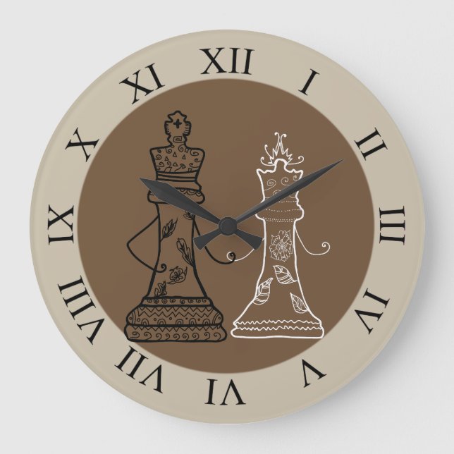 Schach-Paar-König u. Königin-Wanduhr Große Wanduhr (Vorderseite)