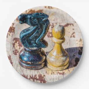 Schach Pawn and Knight - Veteranen Pappteller