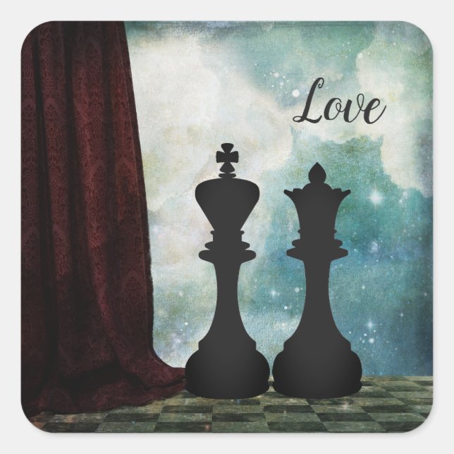 Schach Piece King und Queen Liebe Paare Quadratischer Aufkleber (Vorderseite)