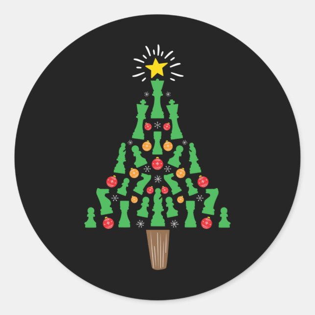 Schach-Piece Weihnachtsbaum Runder Aufkleber (Vorderseite)
