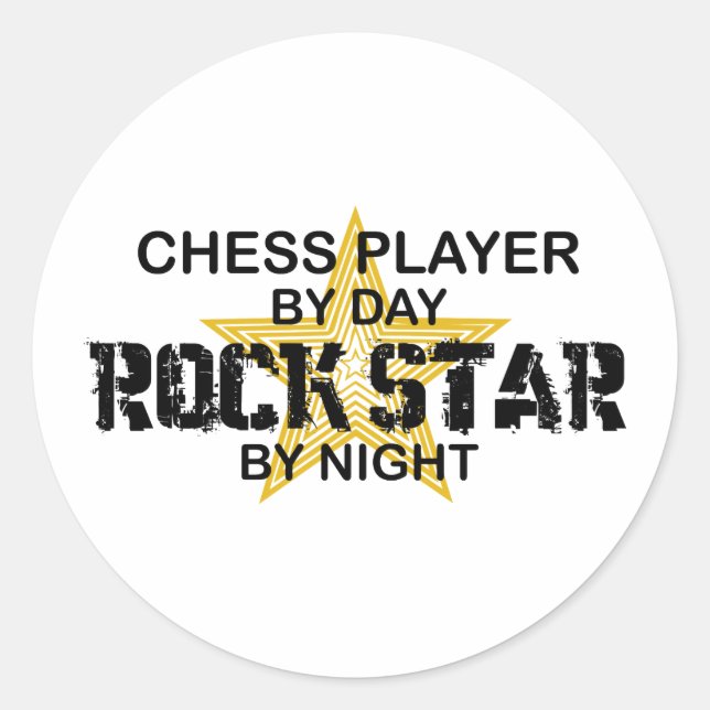 Schach Player Rock Star für Nacht Runder Aufkleber (Vorderseite)