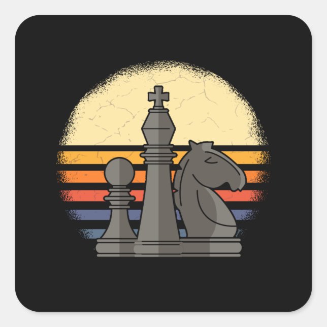 Schach Retro Quadratischer Aufkleber (Vorderseite)