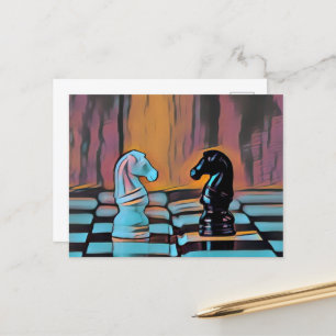 Schach Ritter Schachbrett Pop Art Postkarte