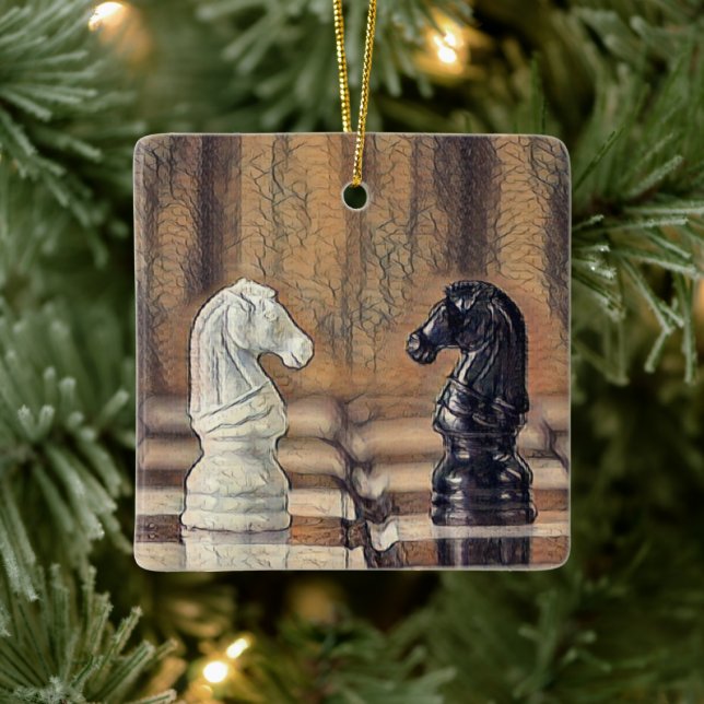 Schach Rittern Schachbrett Personalisiertes Weihna Keramikornament (Baum)