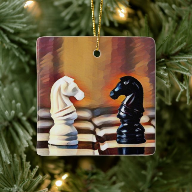 Schach Rittern Schachbrett Personalisiertes Weihna Keramikornament (Baum)