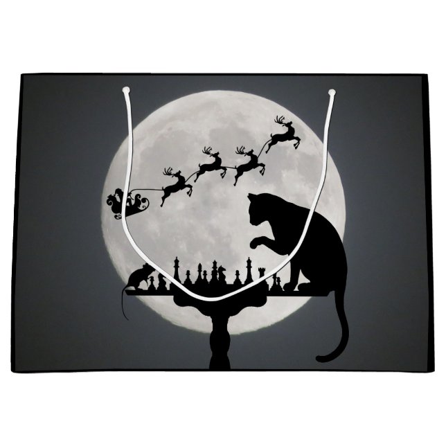 Schach Santa Vollmond Katze und Mausspiel Weihnach Große Geschenktüte (Vorderseite)