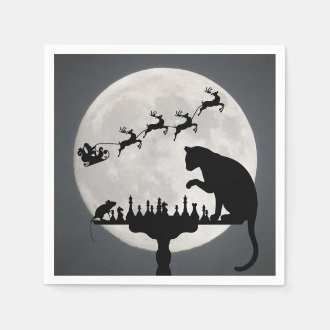 Schach Santa Vollmond Katze und Mausspiel Weihnach Serviette (Vorderseite)