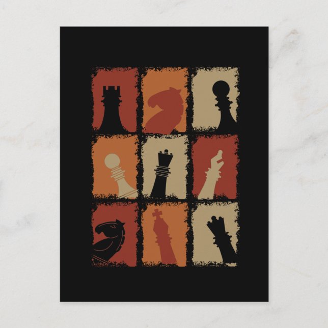 Schach - Schachfiguren Retro Postkarte (Vorderseite)
