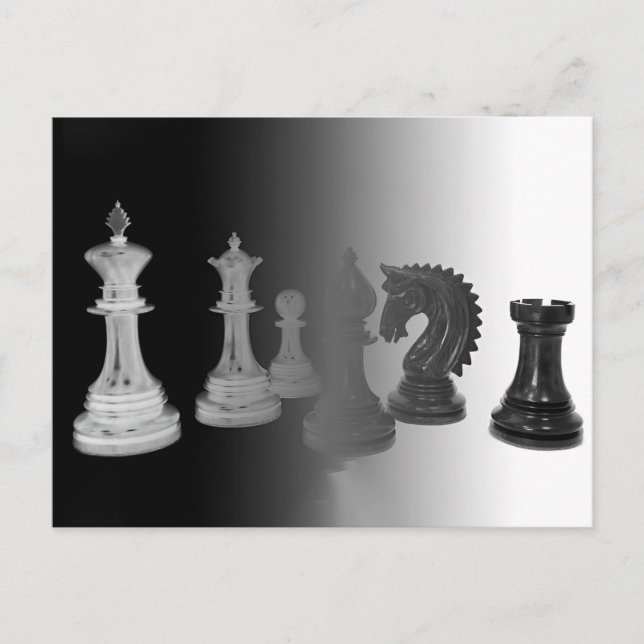 Schach Schwarz und Weiße Teile Wasserfarben Bretts Postkarte (Vorderseite)