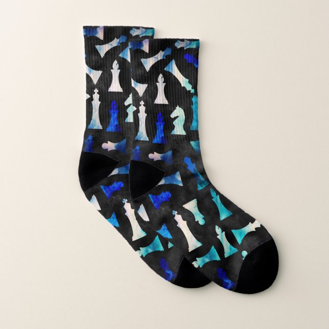 Schach stellt Muster - Aquarell-Blau und Socken (Paar)