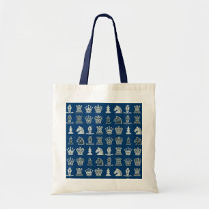 Schach-Stücke in der Reihen-blauen Tasche
