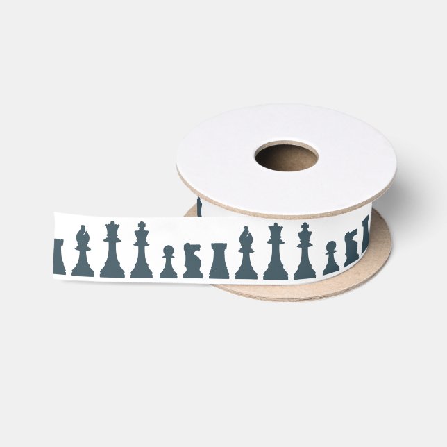 Schach-Stücke Schwarzweiss Satinband (Spule)