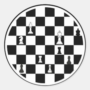 Schach-Thema Runde Sticker - Schwarz & Weiß