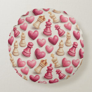 Schach- und Herz-Valentinsmuster Rundes Kissen