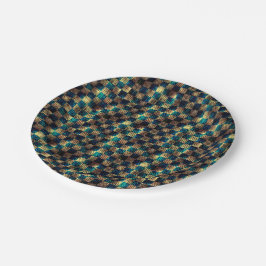 Schach und Kratzeffekt, blau und gelb Pappteller