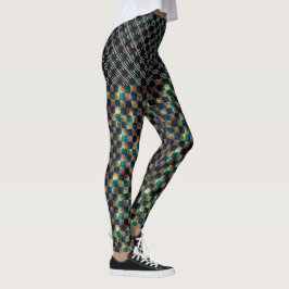 Schach und Kratzeffekt, gelb und blau Leggings