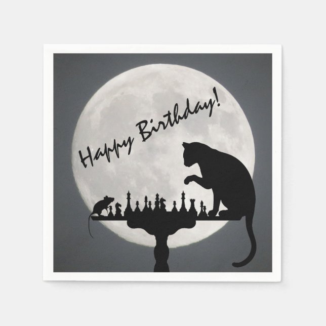 Schach Vollmond Katze und Maus Game Happy Geburtst Serviette (Vorderseite)