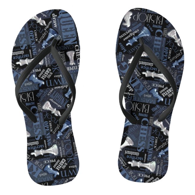 Schachbegriffe und -stücke Silver und Blue ID784 Flip Flops (Fußbett)