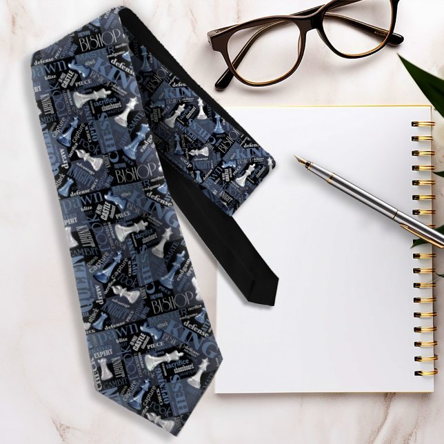 Schachbegriffe und -stücke Silver und Blue ID784 Krawatte (Von Creator hochgeladen)