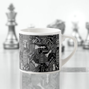 Schachbegriffe und Teile Schwarz/Weiß-ID784 Espressotasse