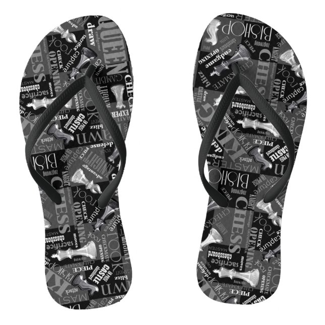 Schachbegriffe und Teile Schwarz/Weiß-ID784 Flip Flops (Fußbett)