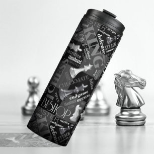 Schachbegriffe und Teile Schwarz/Weiß-ID784 Thermosbecher