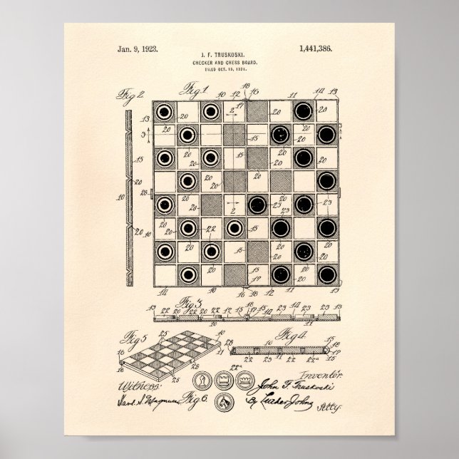 Schachbrett 1923 Patent Art Old Peper Poster (Vorne)