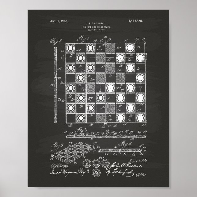 Schachbrett 1923 Patentierte Art Chalkboard Poster (Vorne)