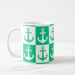 Schachbrett-Anker-Muster - Ozean-Grün Kaffeetasse