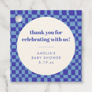 Schachbrett Blau Benutzerdefinierte Baby Shower Da Geschenkanhänger