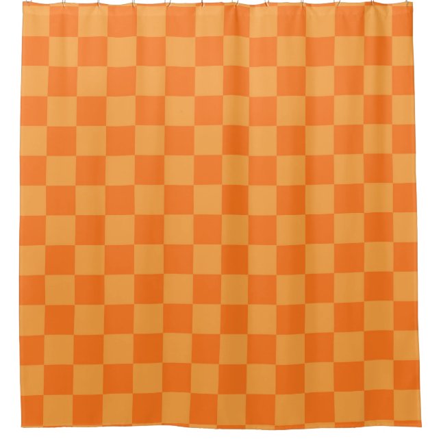 Schachbrett-Design für Licht und Dunkel-Orange Duschvorhang (Vorderseite)
