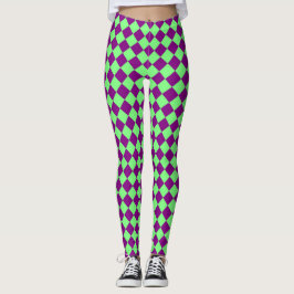 Schachbrett Diamant Harlekin Muster Lila Grün Leggings