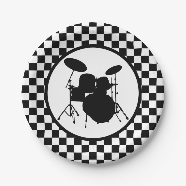 Schachbrett-Drum-Kit für Rock & Roll Pappteller (Vorderseite)