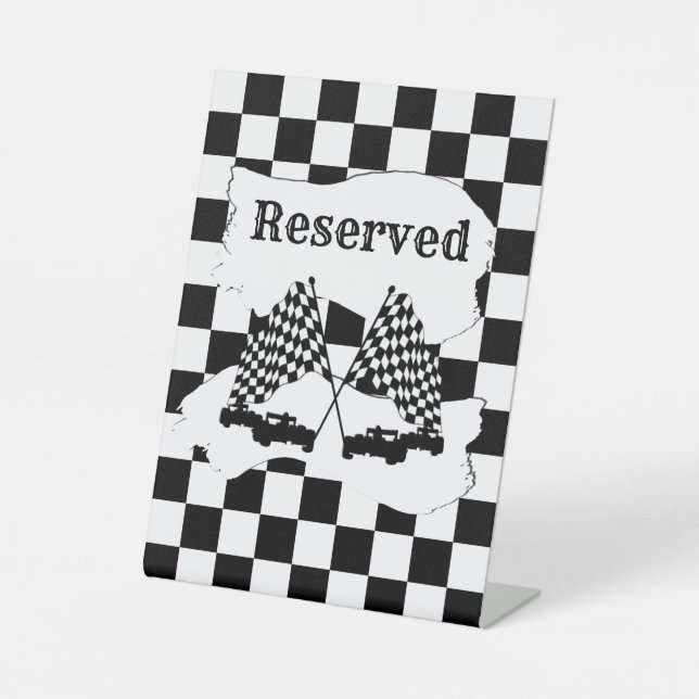 Schachbrett Flag und Rennwagen vorbehalten Sockelschild (Vorderseite)