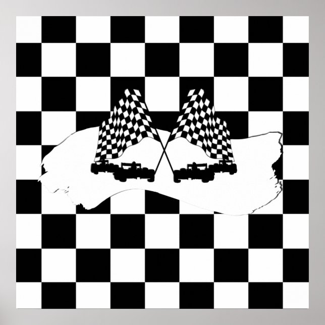 Schachbrett-Flagge und Rennwagen Poster (Vorne)