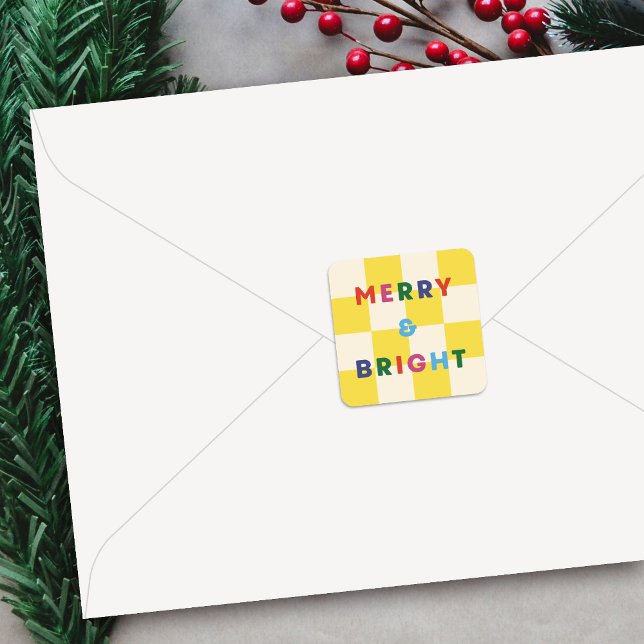 Schachbrett Frohe und helle Weihnachtssticker Quadratischer Aufkleber (Von Creator hochgeladen)